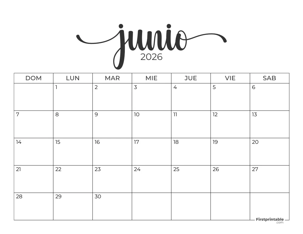 Calendario 2026 junio