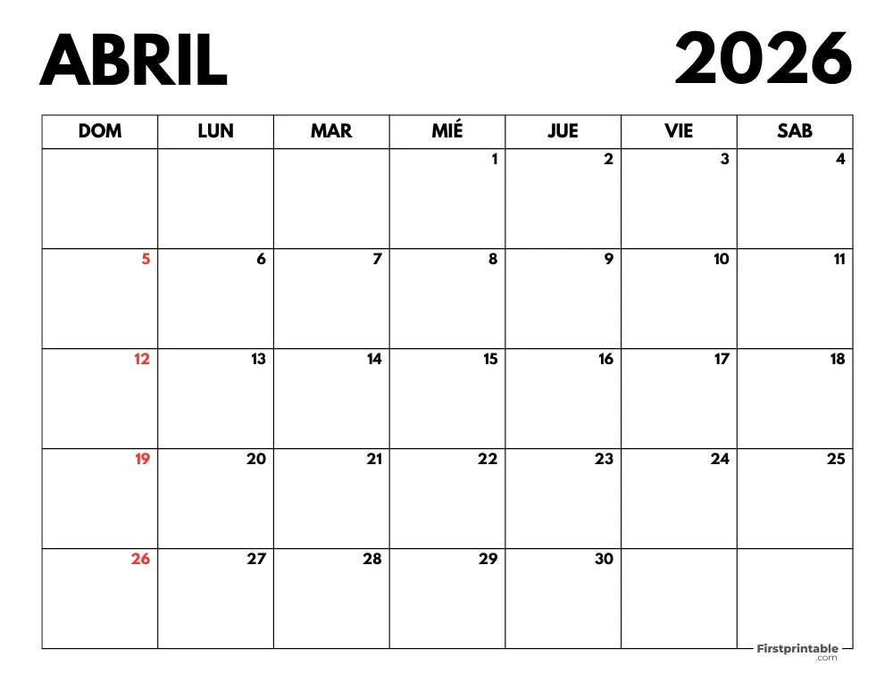 Calendario abril 2026