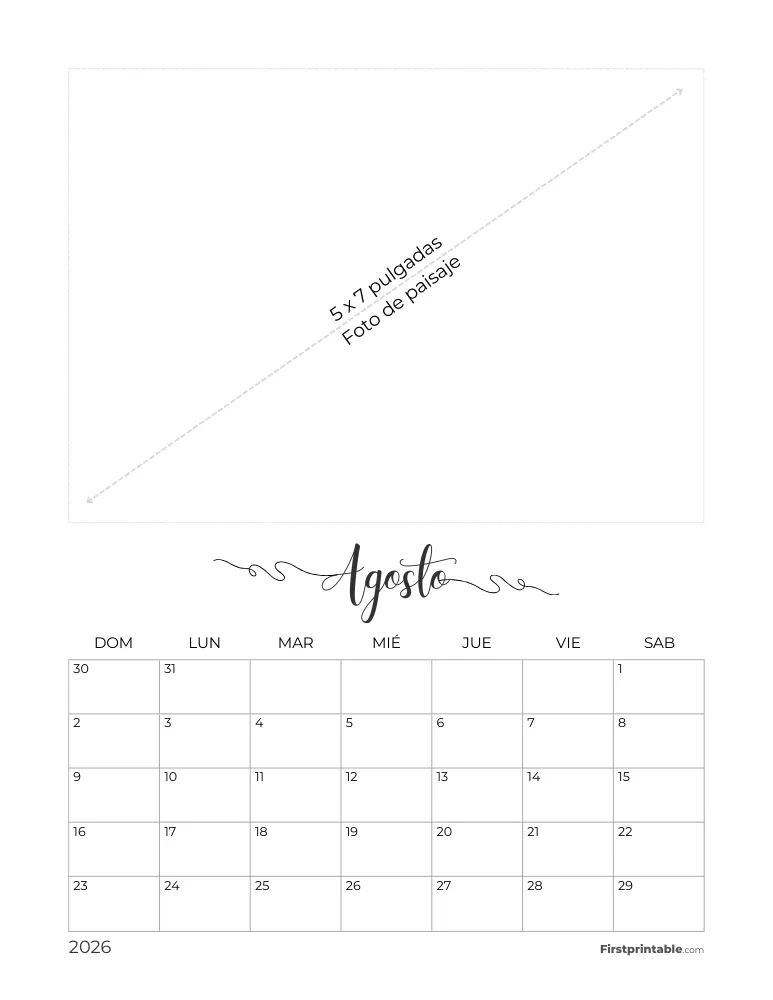 Calendario de fotos de agosto de 2026