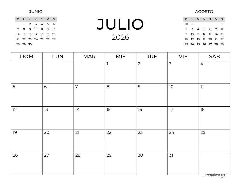 Calendario de julio de 2026