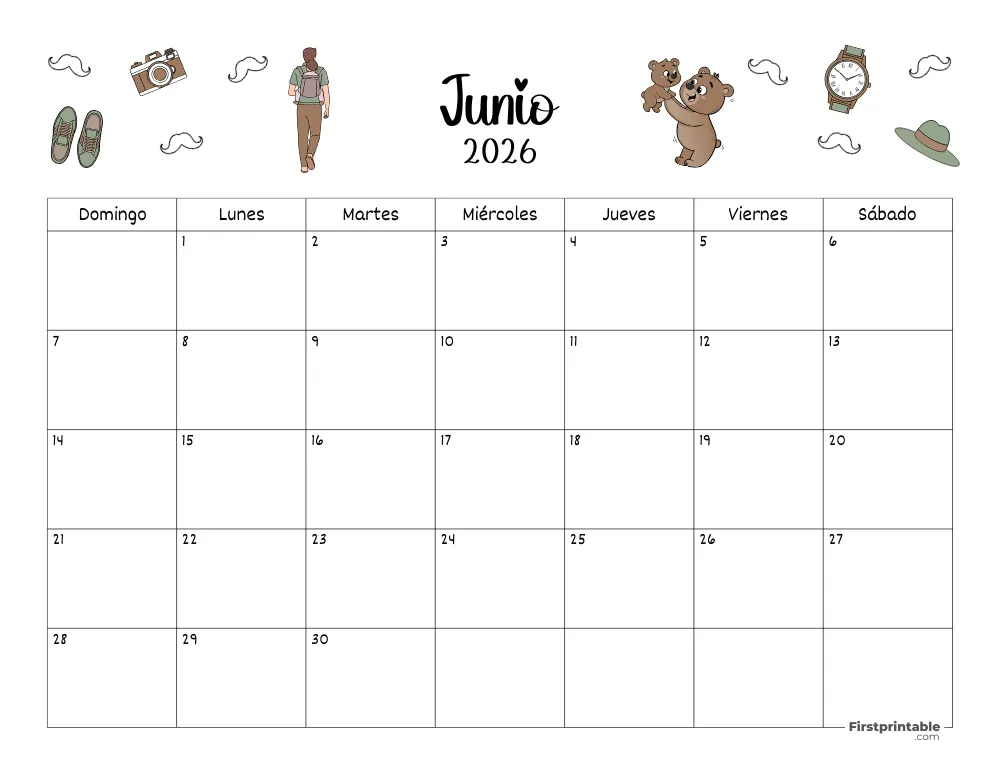 Calendario de junio 2026 con temática del Día de la padre 02