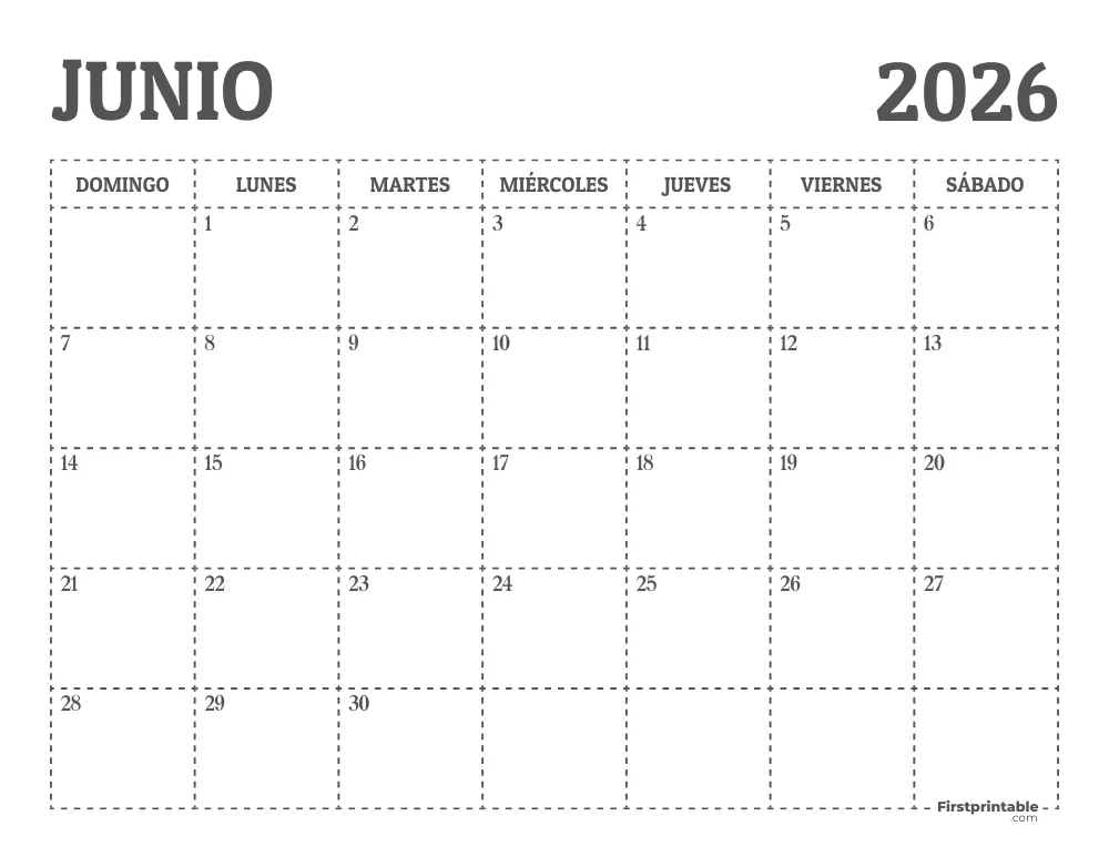 Calendario de junio de 2026 para imprimir