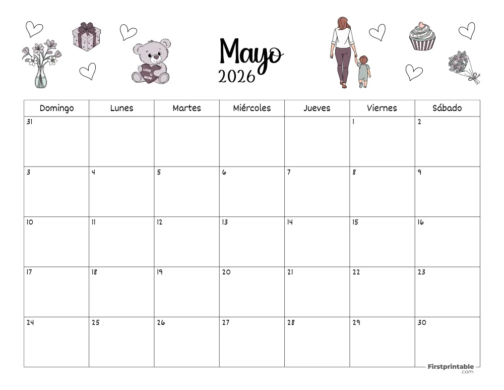 Calendario de mayo 2026 con temática del Día de la Madre 02
