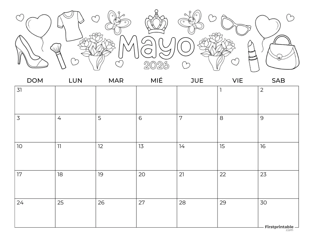 Calendario de mayo de 2026 - Temática del Día de la Madre