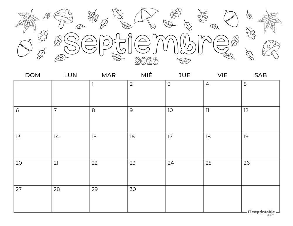 Calendario de septiembre de 2026 - Temática de otoño