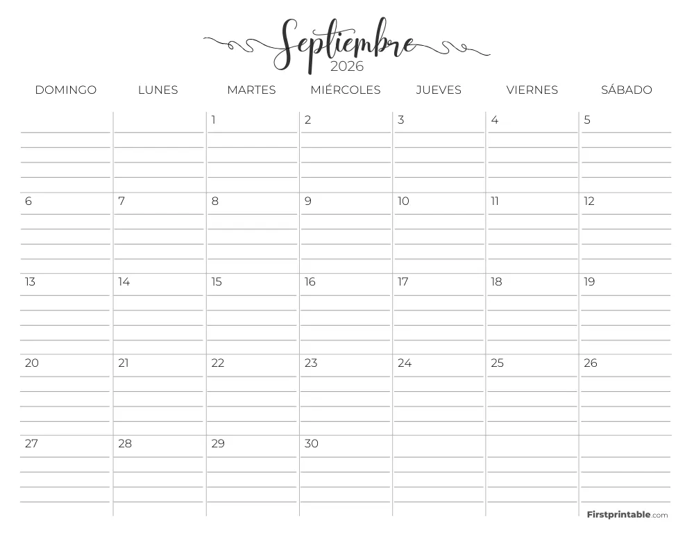 Calendario de septiembre de 2026 con líneas 02