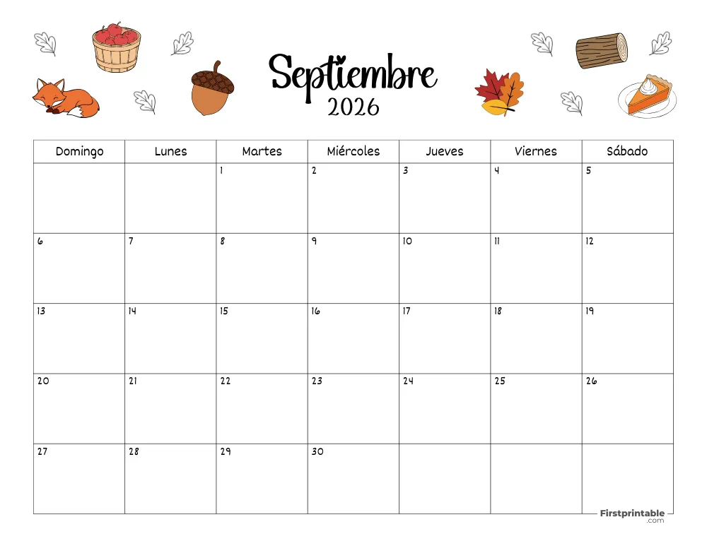 Calendario de septiembre de 2026 con temática de otoño 02