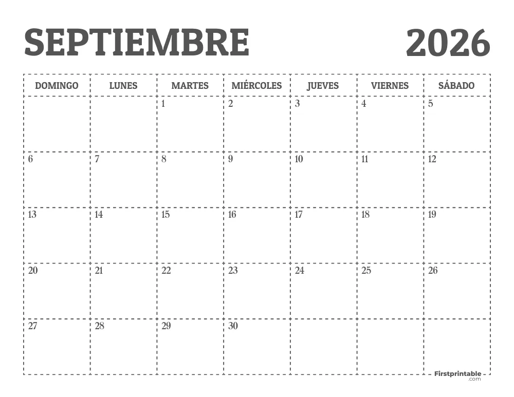 Calendario de septiembre de 2026 para imprimir