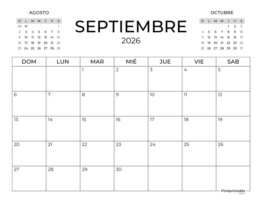 Calendario de septiembre de 2026