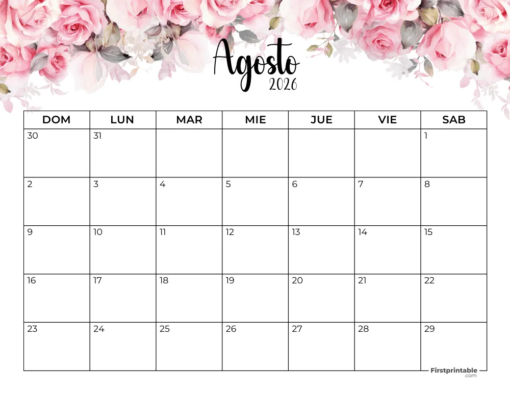 Calendario floral de agosto de 2026 - 01