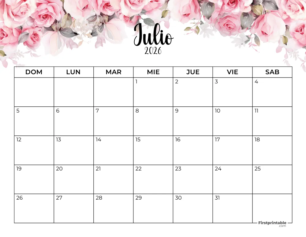 Calendario floral de julio de 2026 - 01