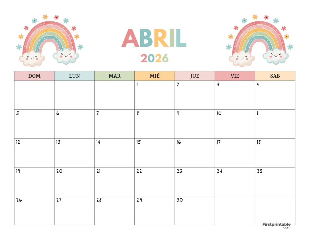 Calendario gratuito de abril de 2026