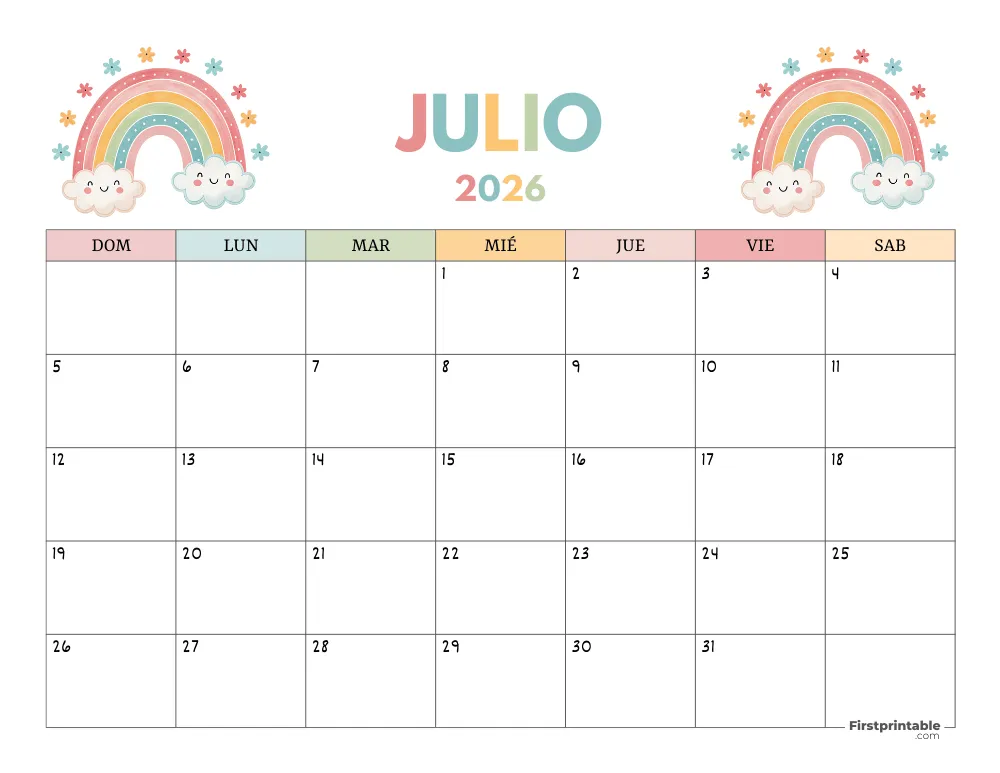 Calendario gratuito de julio de 2026