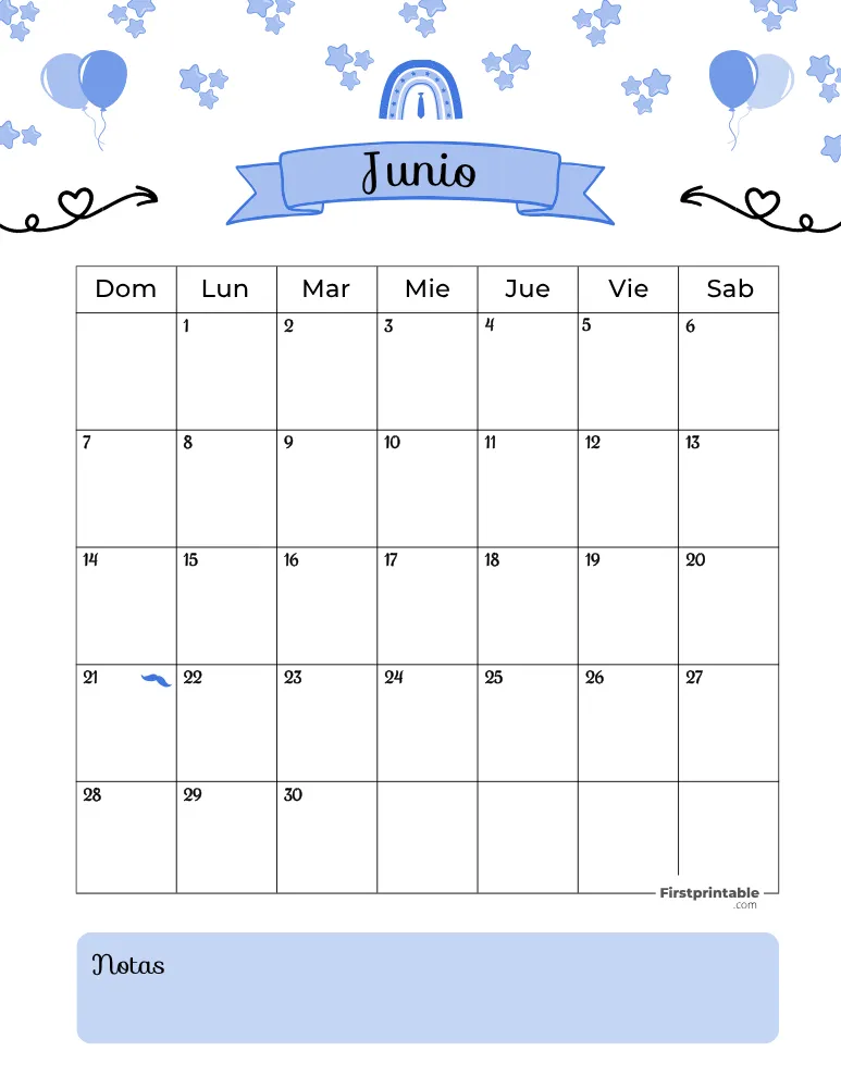 Calendario imprimible de junio de 2026, plantilla para el Día de la padre 01
