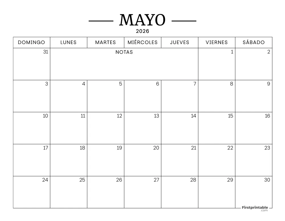 Calendario imprimible de mayo de 2026