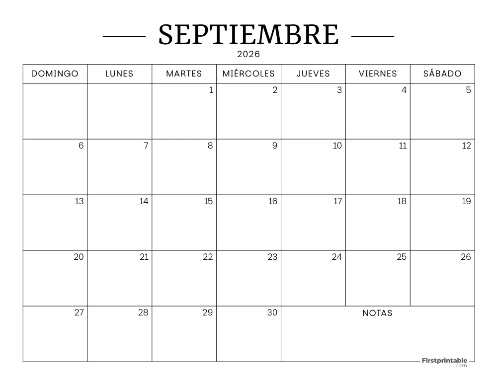 Calendario imprimible de septiembre de 2026