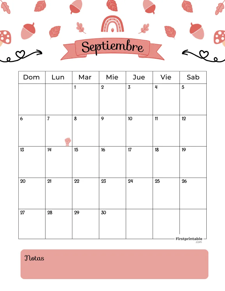 Calendario imprimible para septiembre de 2026, plantilla de otoño 01