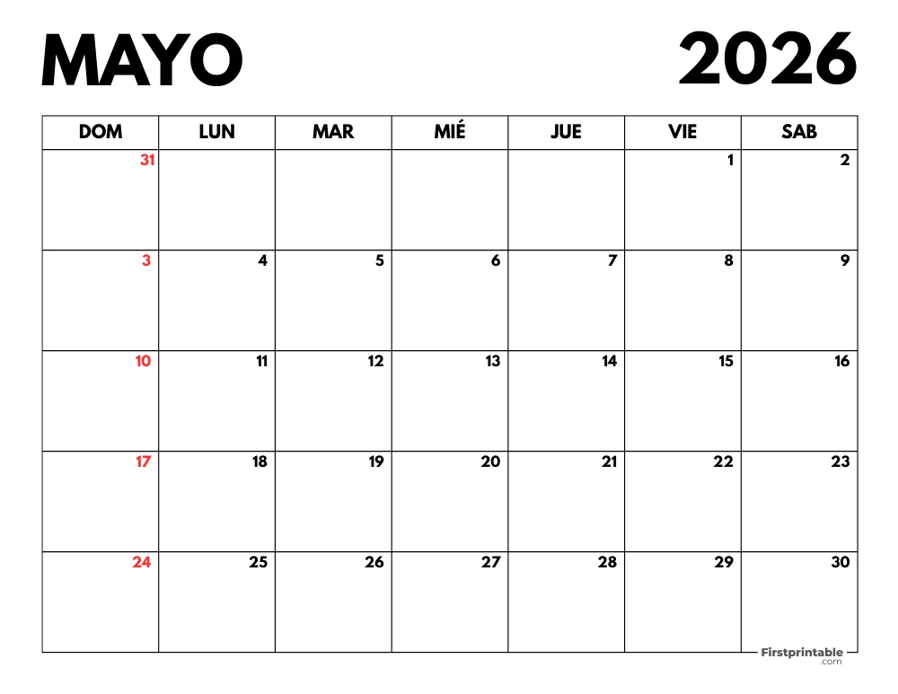 Calendario mayo 2026
