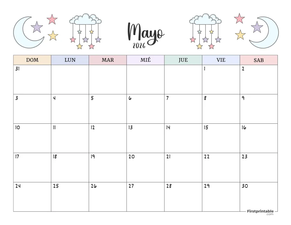 Calendario para imprimir mayo 2026