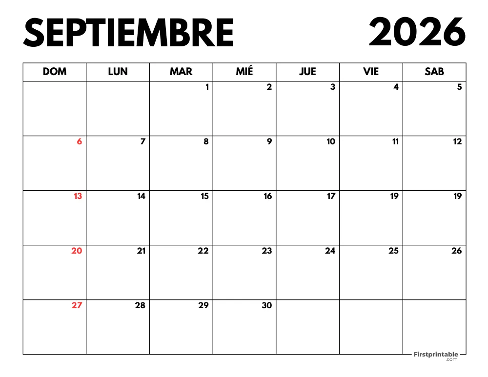 Calendario septiembre 2026