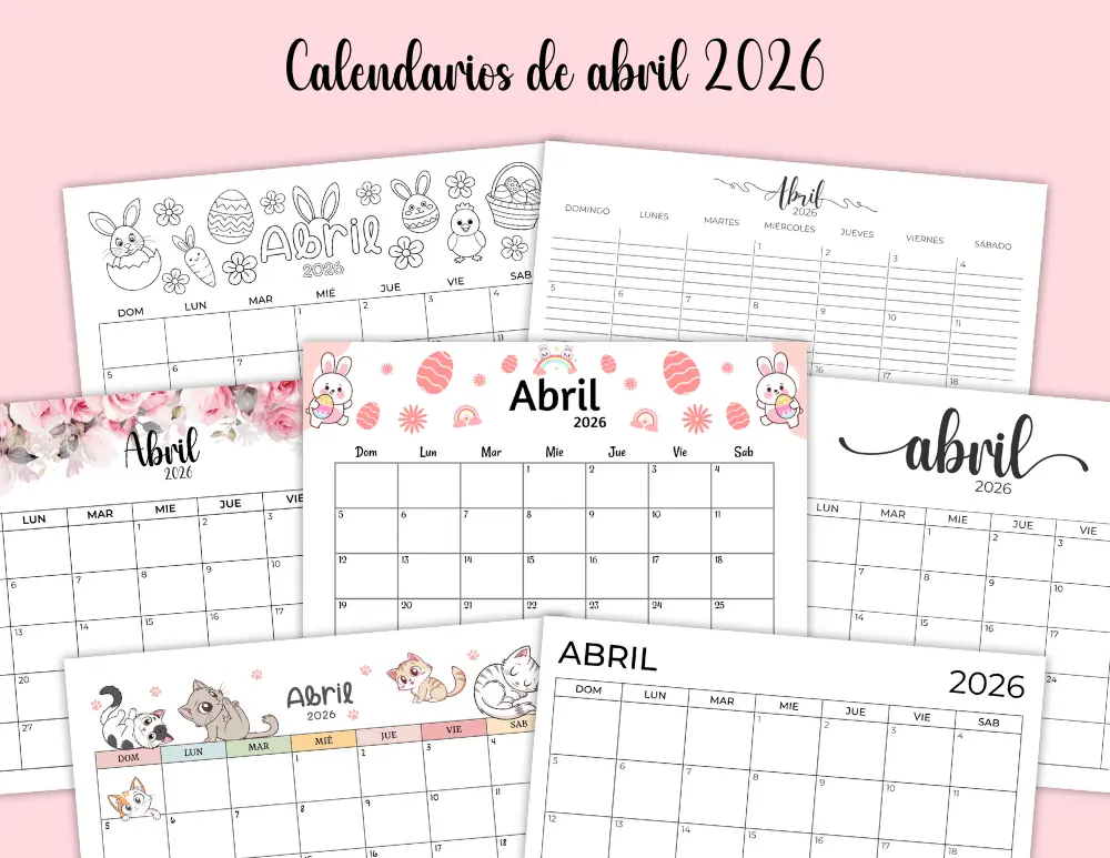 Calendarios imprimibles de abril de 2026