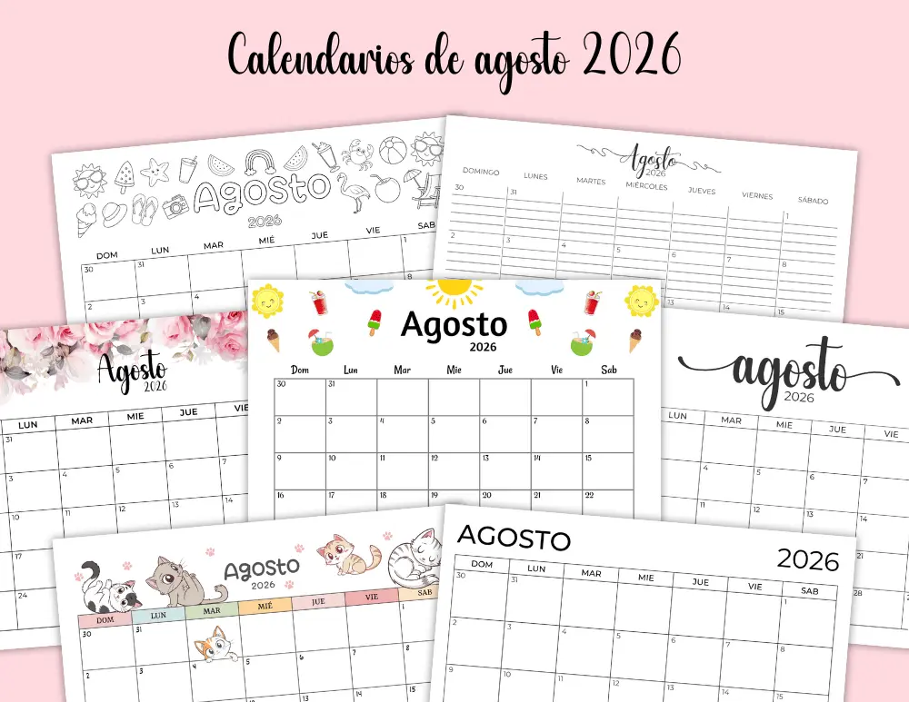 Calendario Agosto 2026 Gratis Para Imprimir Y Rellenar
