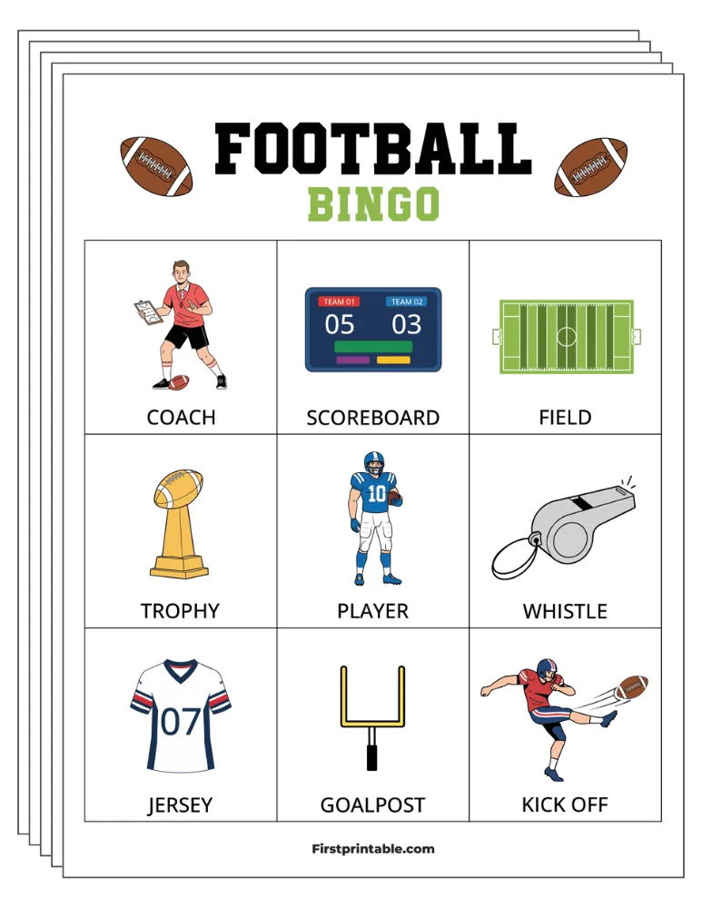 Football Bingo Cards 01 - Half Page - 3x3 (24 Cards)
