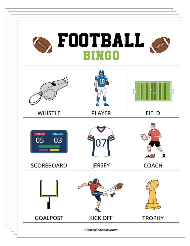 Football Bingo Cards 01 - 3x3 (24 Cards)