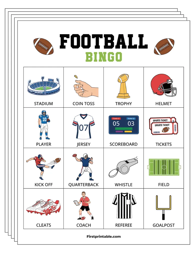 Football Bingo Cards 01 - Half Page - 4x4 (24 Cards)