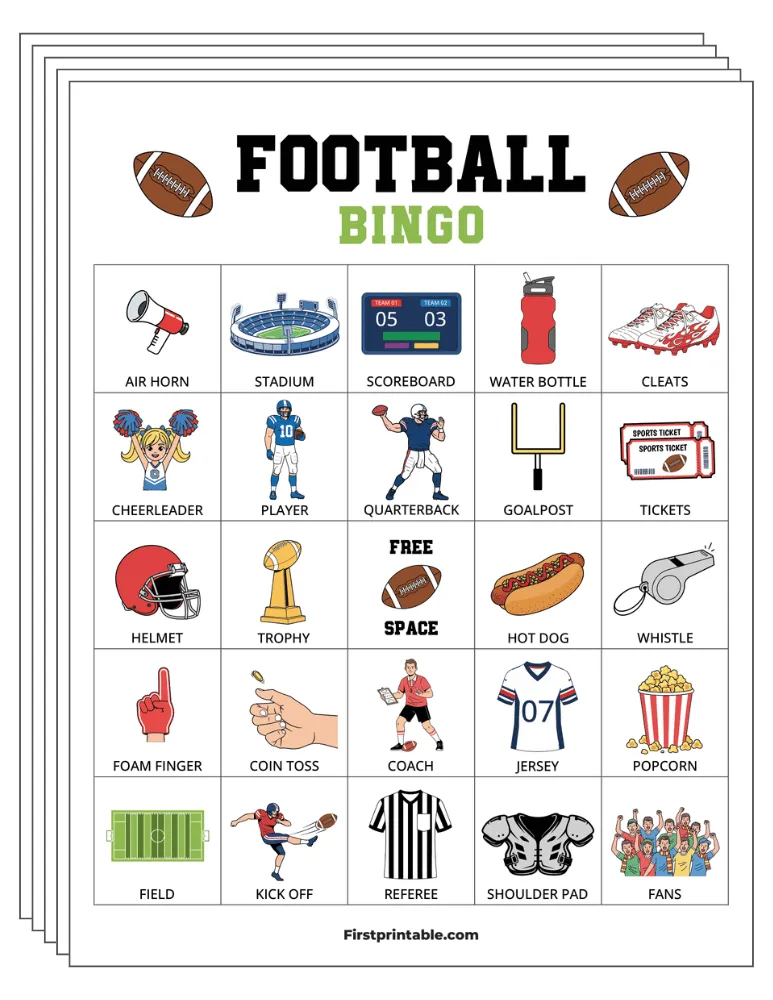 Football Bingo Cards 01 - Half Page - 5x5 (24 Cards)