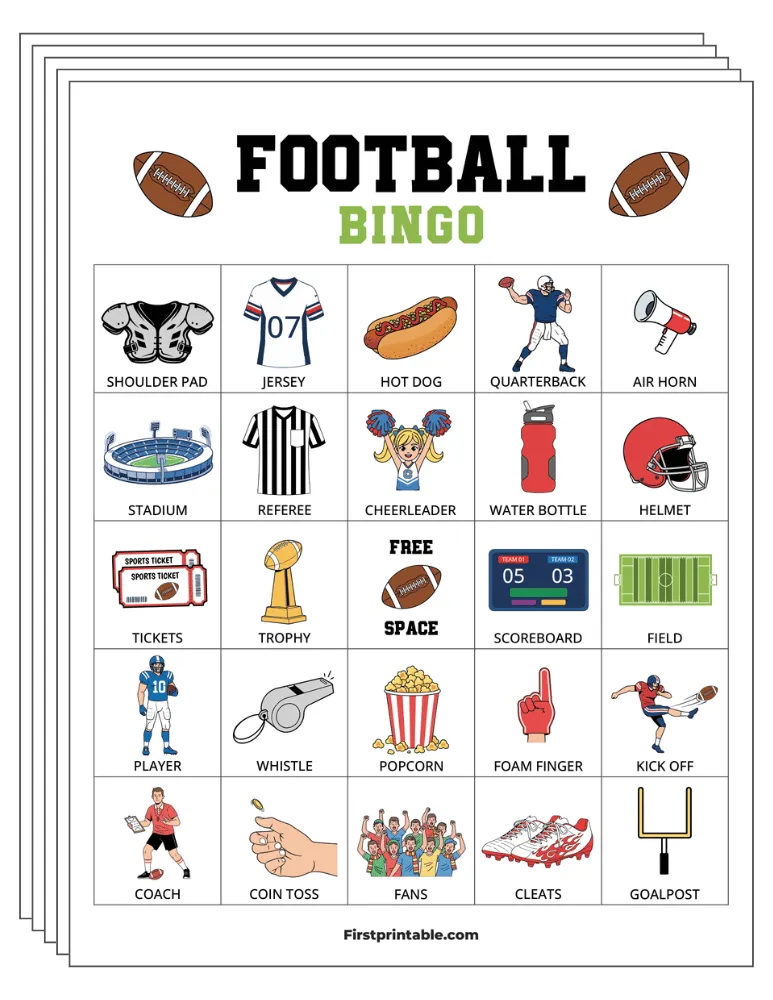 Football Bingo Cards 01 - 5x5 (24 Cards)