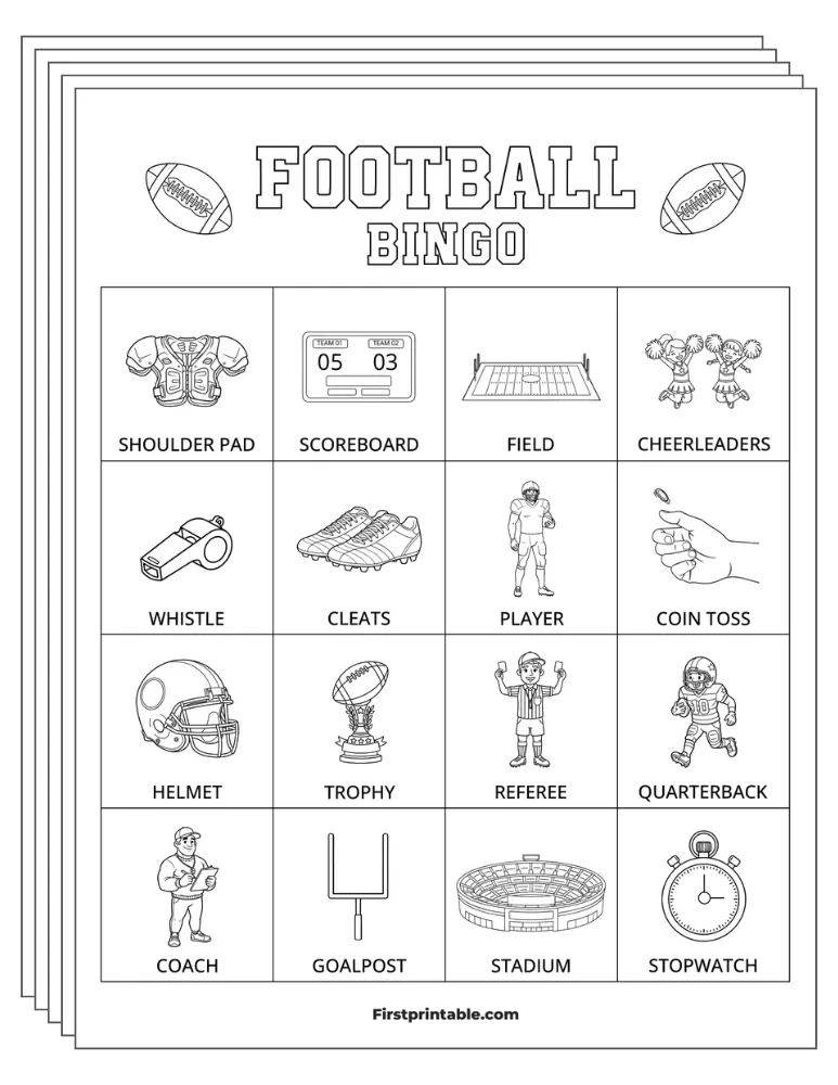 Football Bingo Cards 02 - Half Page - 4x4 (24 Cards)