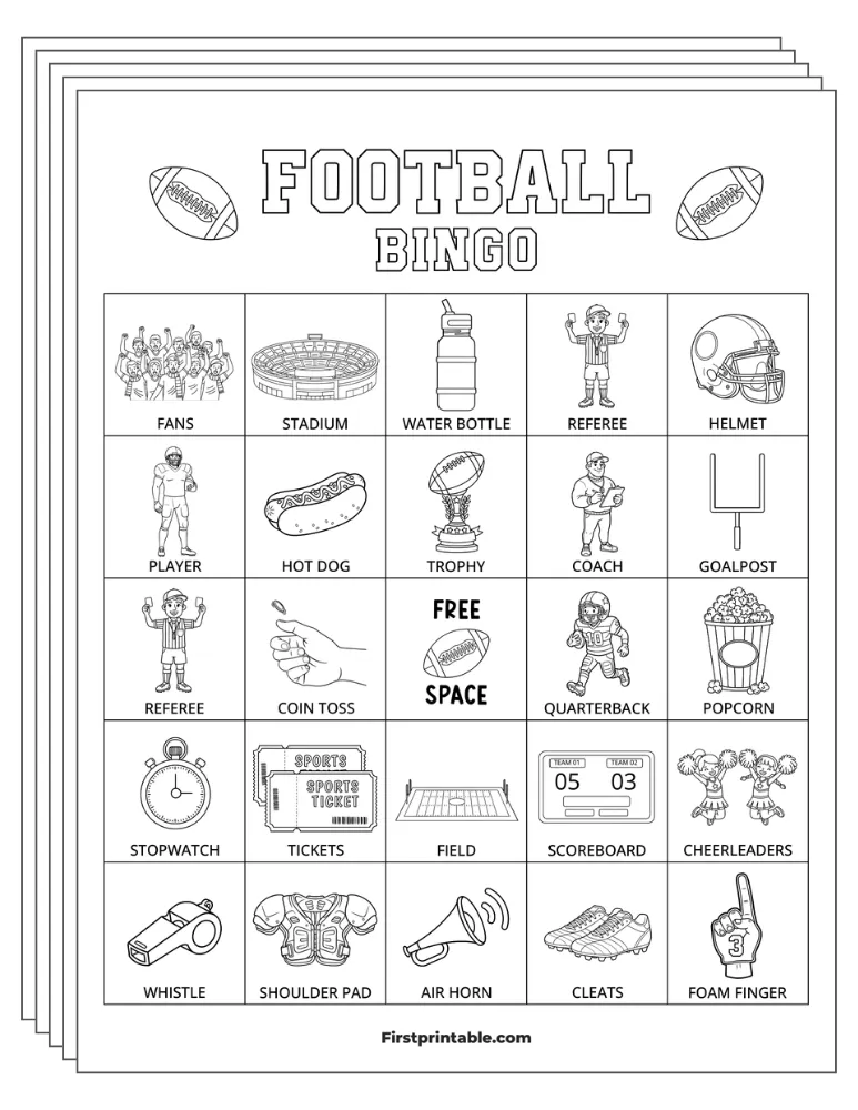 Football Bingo Cards 02 - Half Page - 5x5 (24 Cards)