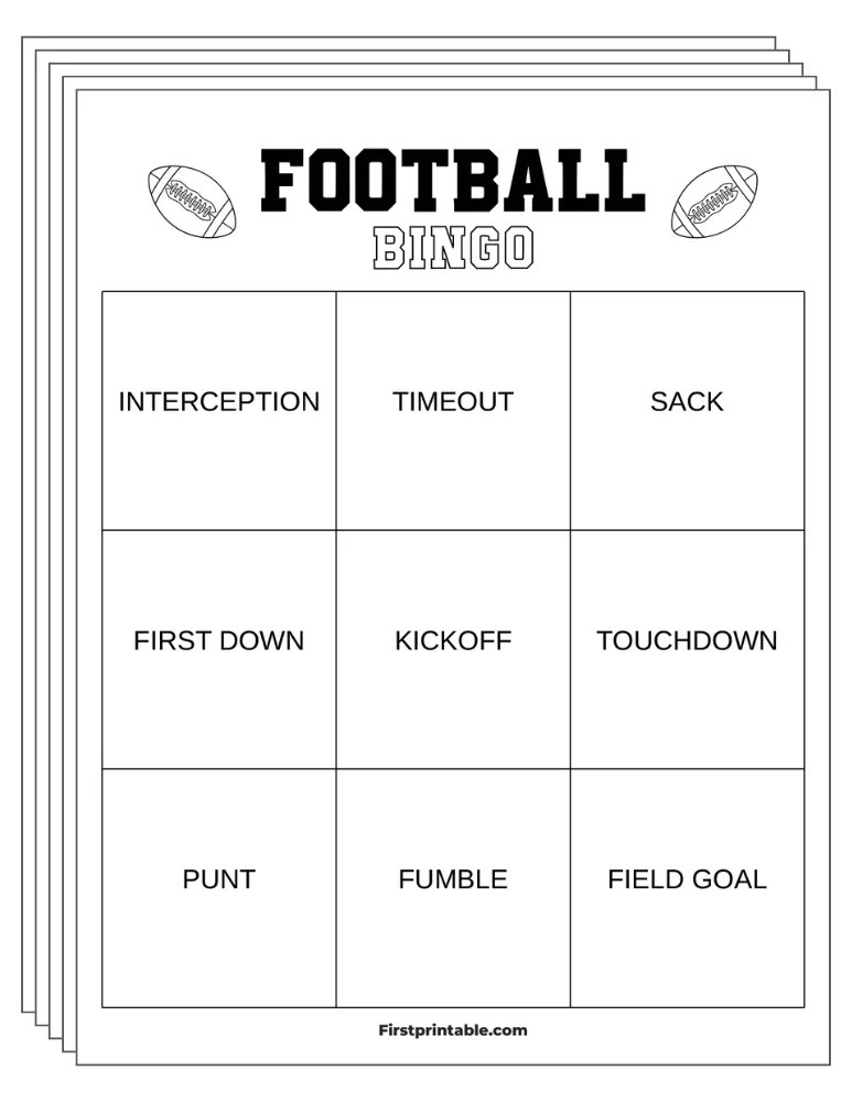 Football Bingo Cards 03 - Half Page - 3x3 (24 Cards)