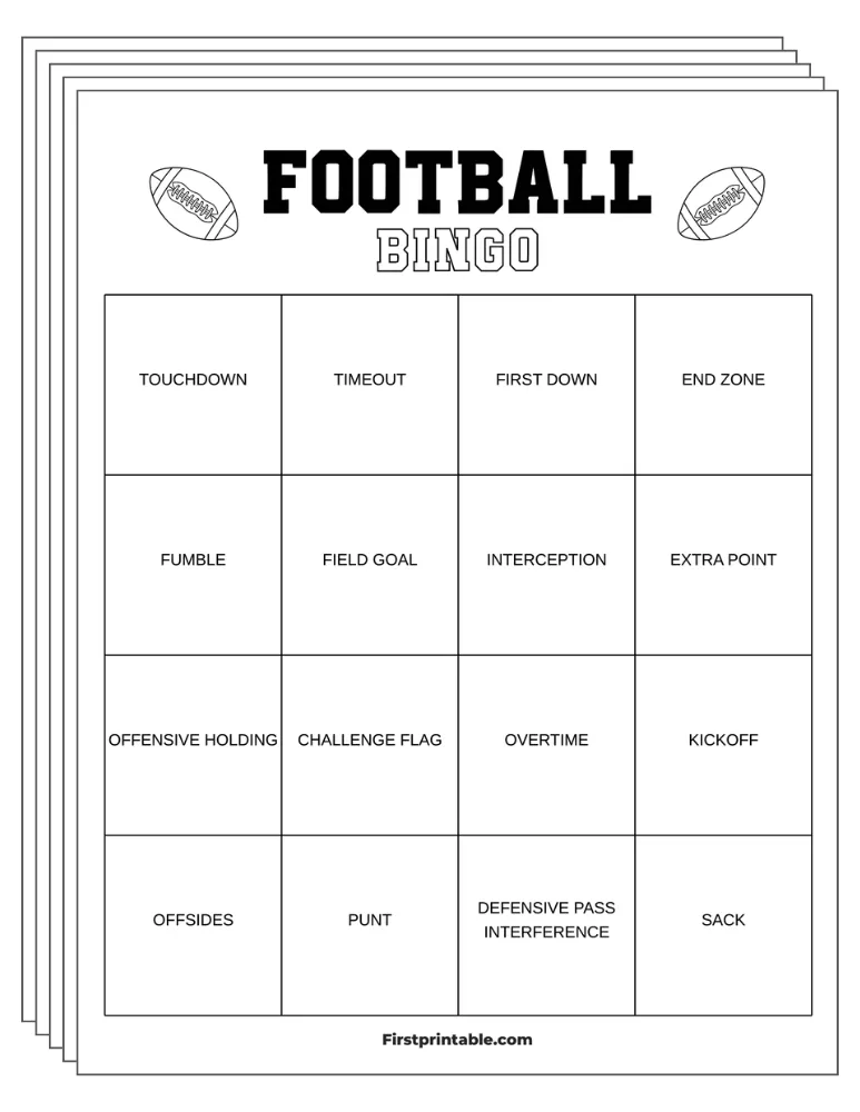 Football Bingo Cards 03 - Half Page - 4x4 (24 Cards)