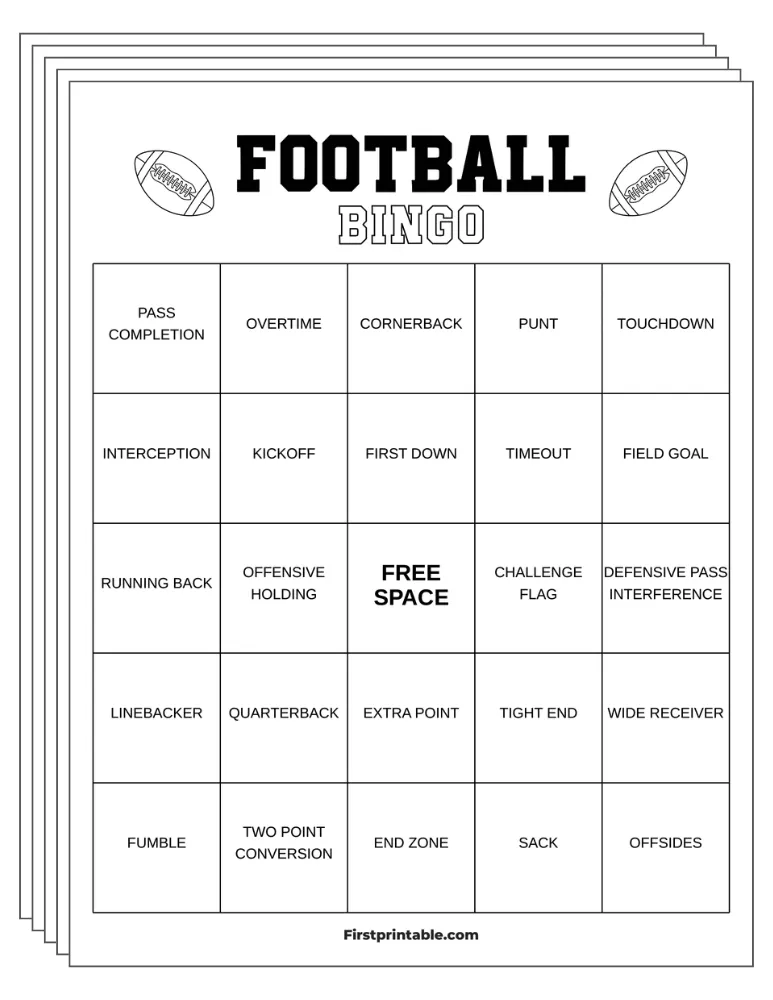 Football Bingo Cards 03 - Half Page - 5x5 (24 Cards)