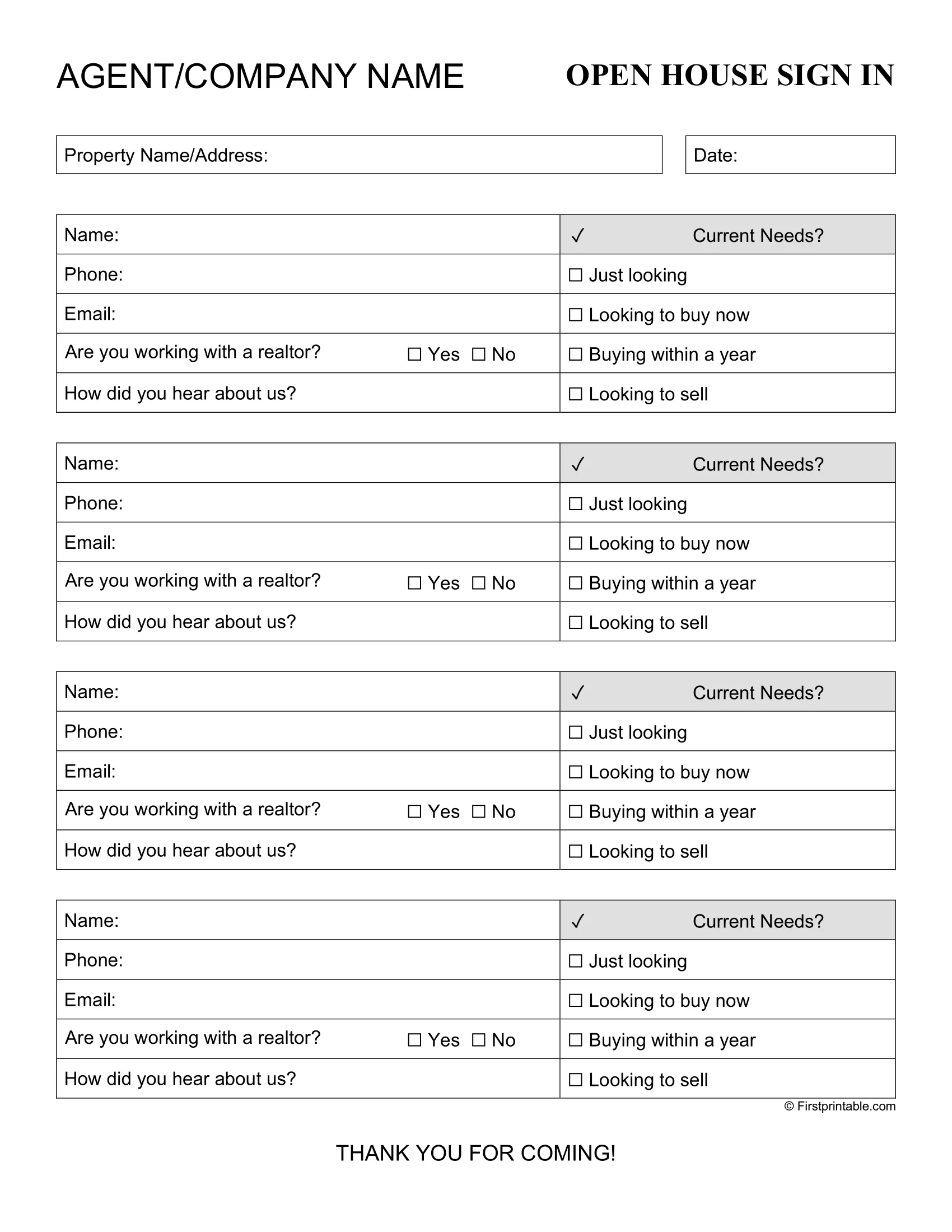 Open House Sign in Sheet Template 02 Open House Sign in Sheet Template 02
