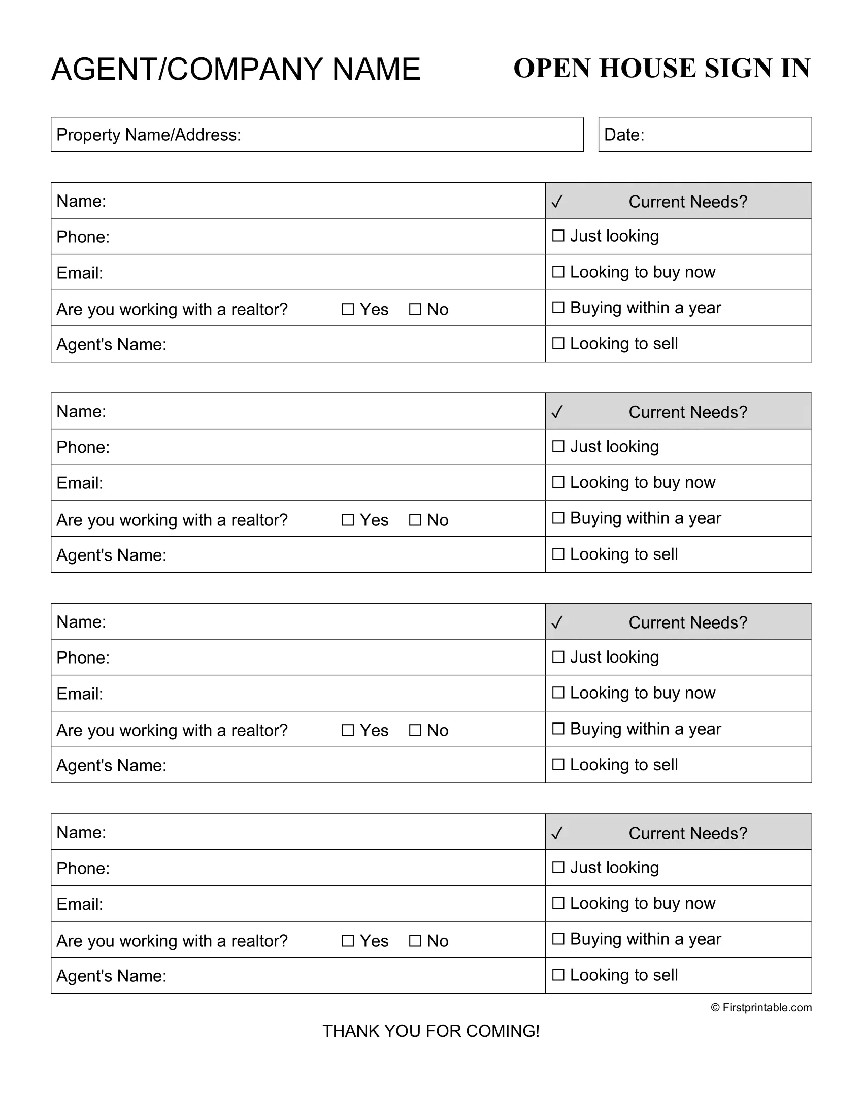 Open House Sign in Sheet Template 03 Open House Sign in Sheet Template 03