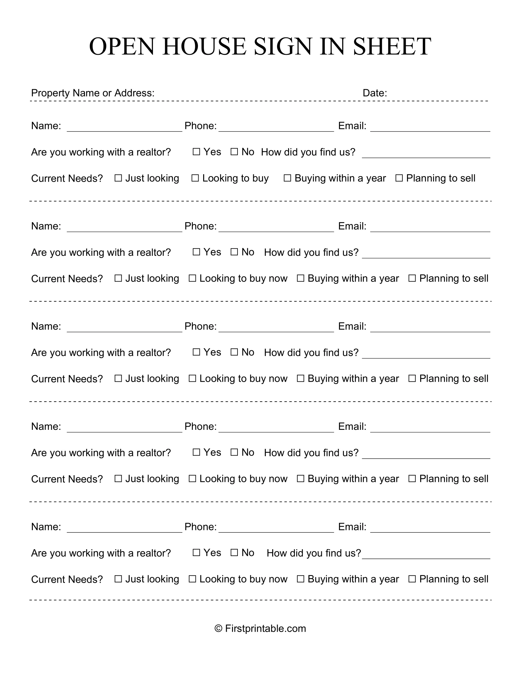 Open House Sign in Sheet Template 05 Open House Sign in Sheet Template 05