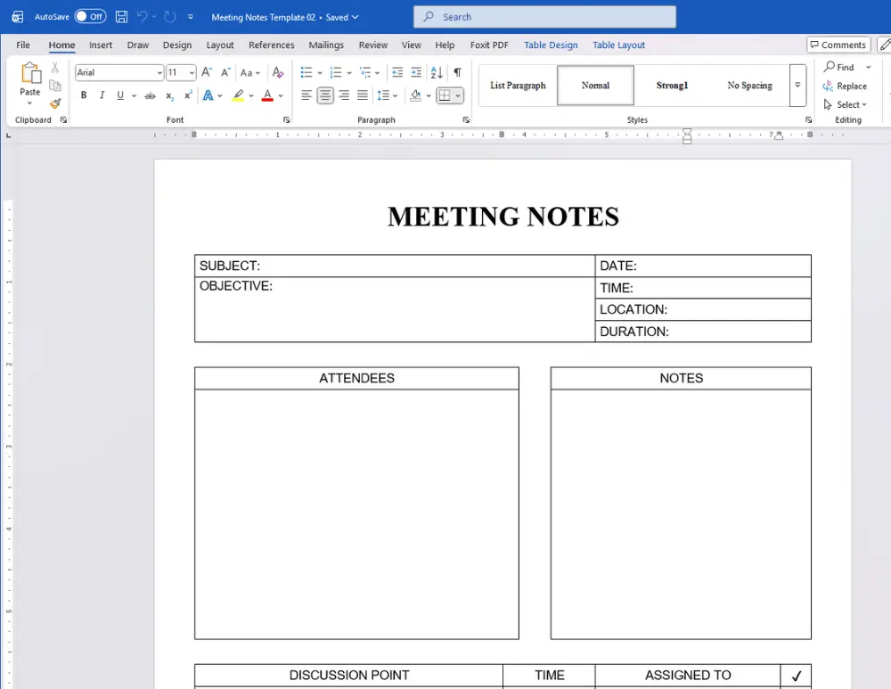 Printable Meeting Notes Template 02