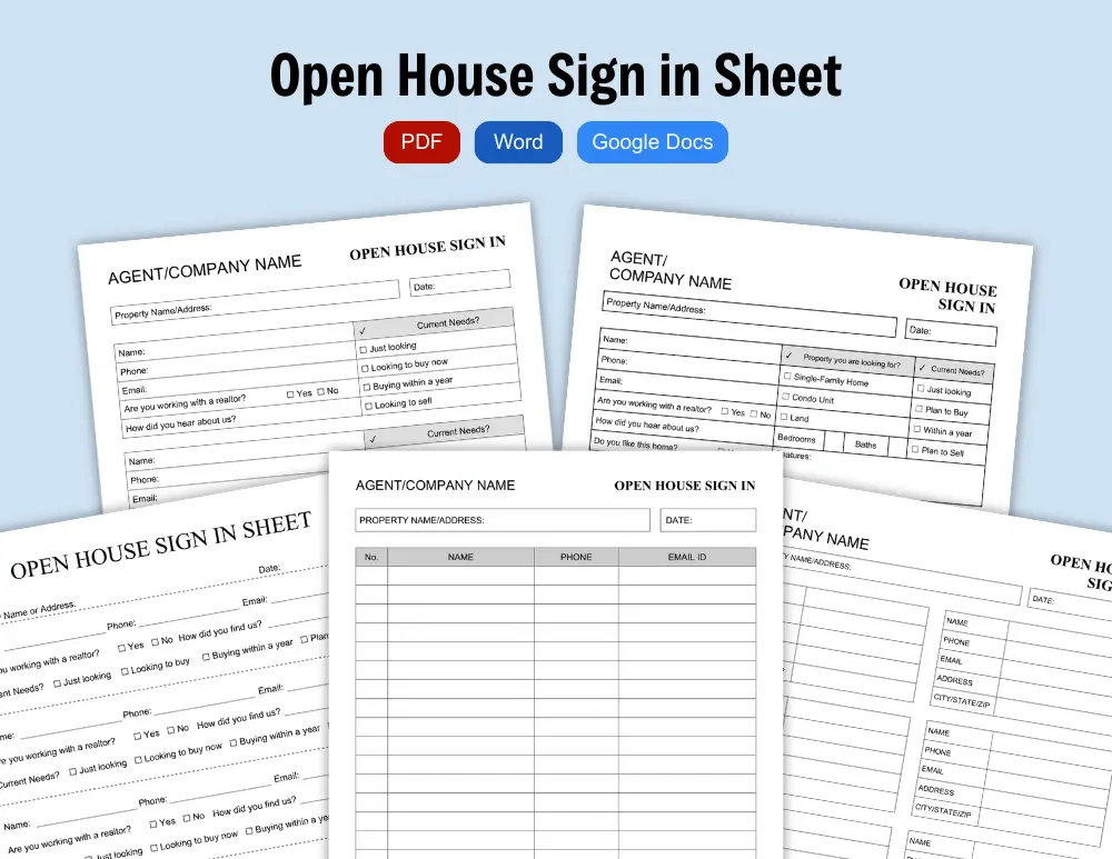 Printable Open House Sign in Sheet 01 Printable Open House Sign in Sheet 01