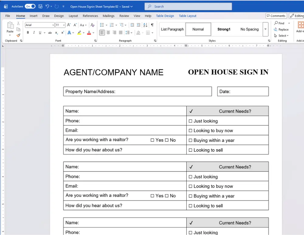 Printable Open House Sign in Sheet 02 Printable Open House Sign in Sheet 02