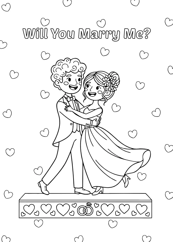 Happy Couple Valentine's Day Card to Color