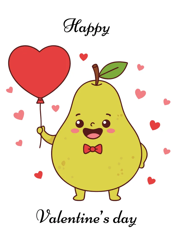 Happy Pear Holding a Heart Balloon