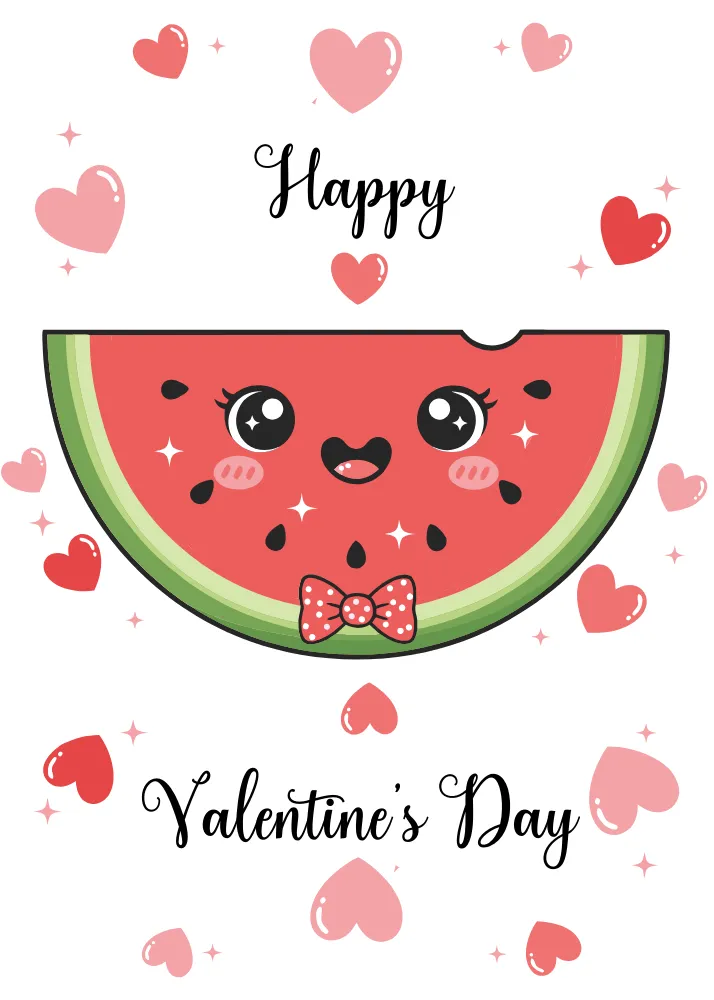 Cute Watermelon and Hearts Valentine’s Day Card