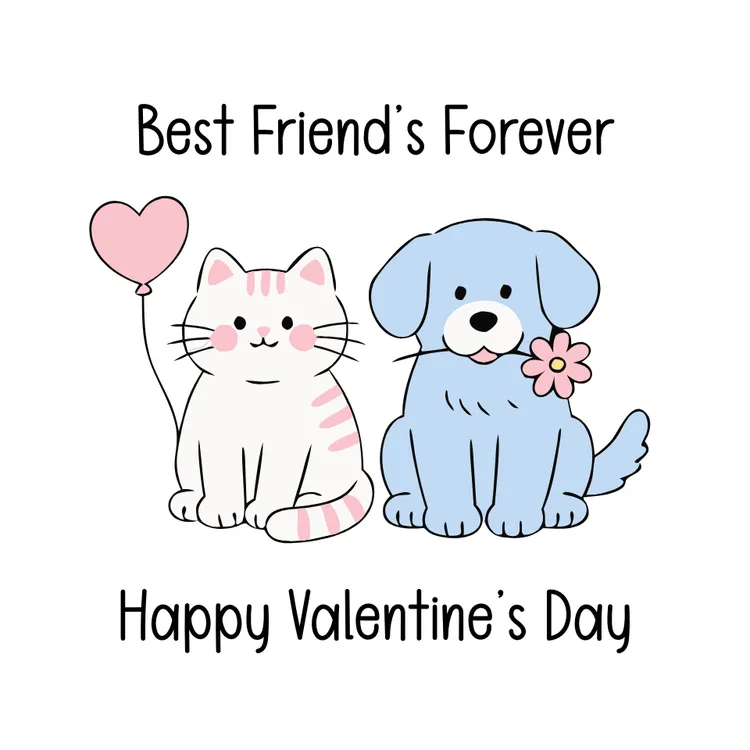 Cute Dog and Cat Friendship Valentine Card