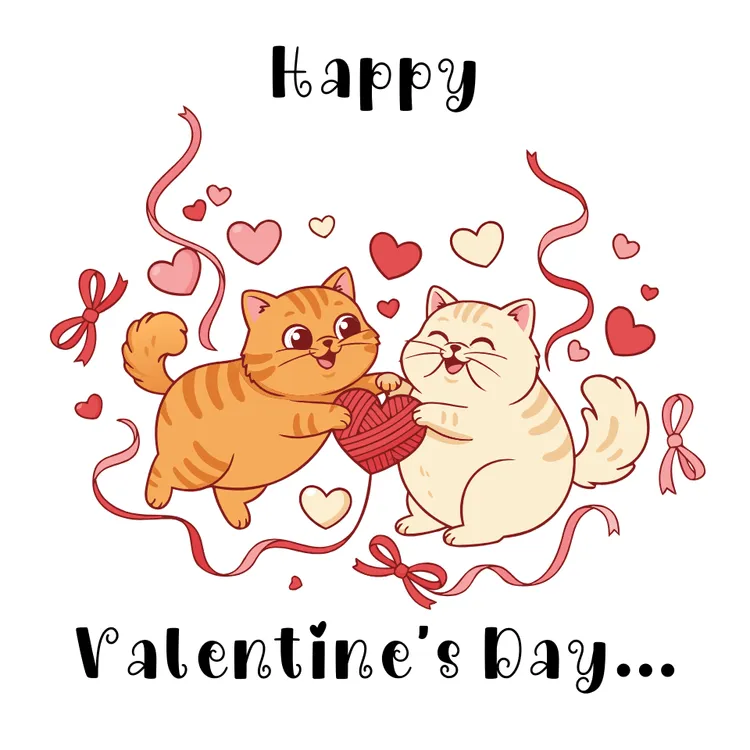 Cute Cats Playing with Heart Yarn Card