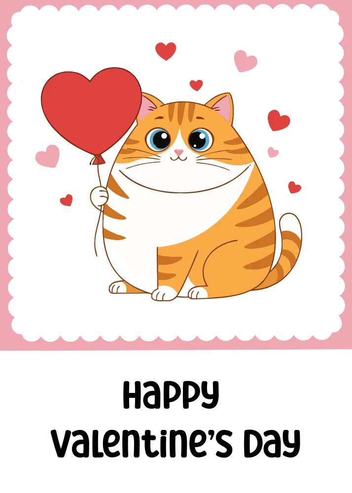 Pussy Cat with Hearts Floating Card