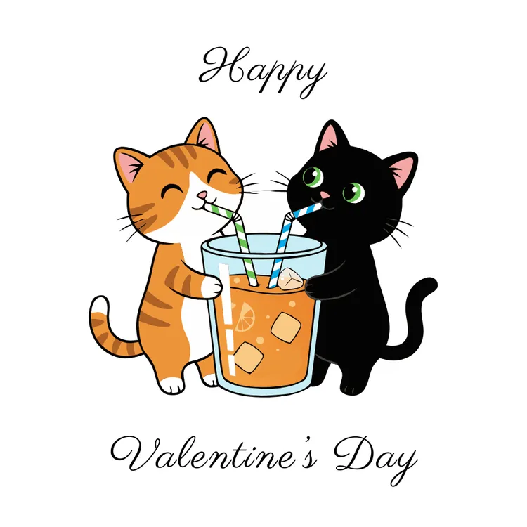  Two Cute Cats Sharing a Drink - Printable Card
