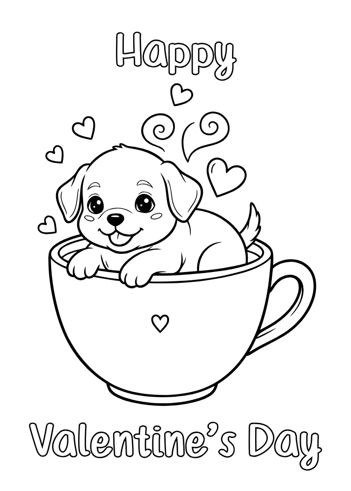 Cute Puppy Valentine Card to Color